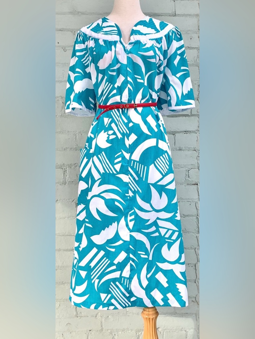 Vintage Blue Floral Print Midi Dress